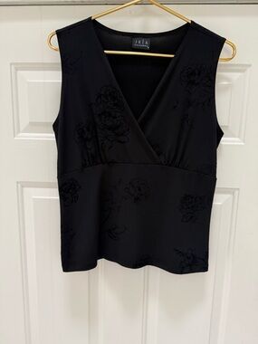 JKLA Ink Black Embroidered Sleeveless Top